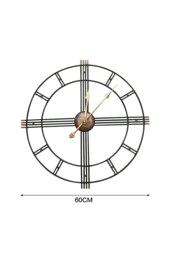 Rackhams 60cm Dia Round Skeleton Metal Wall Clock with Gold Needles - Black - thumbnail 3