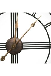 Rackhams 60cm Dia Round Skeleton Metal Wall Clock with Gold Needles - Black - thumbnail 5