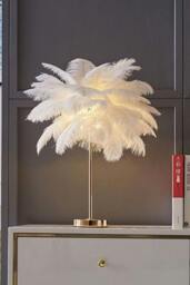 Rackhams G4 Modern White Feather Lampshade Table Lamp Fixtures Decor - Warm Light - Multi - One Size - thumbnail 2