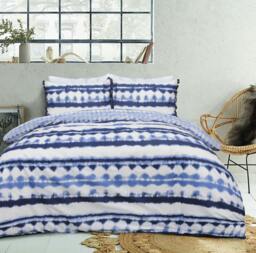 Rackhams Reversible Polycotton Tiedye Tassel Trim Duvet Cover and Pillowcase Set - Blue - Single (135cm x 200cm) - thumbnail 1