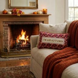 Rackhams 'I'm An Autumn' Needlepoint Pillow - Polyester/Velvet/Wool - H22.9 x W38.1 x D12.7cm, 0.498kg - thumbnail 1