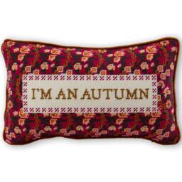 Rackhams 'I'm An Autumn' Needlepoint Pillow - Polyester/Velvet/Wool - H22.9 x W38.1 x D12.7cm, 0.498kg - thumbnail 2
