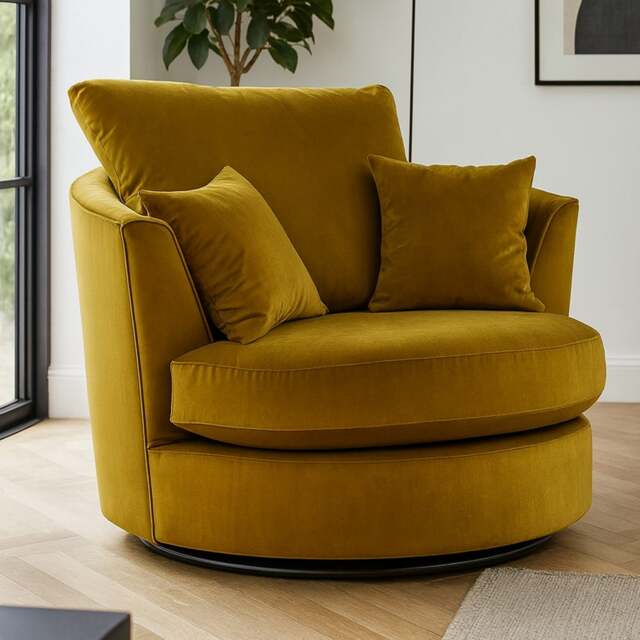 Rackhams Brooklyn Plush Velvet Swivel Chair - Gold - image 1