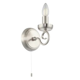Rackhams Traditional Satin Nickel Wall Light with Scroll Arm and Pull Switch - thumbnail 2