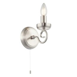 Rackhams Traditional Satin Nickel Wall Light with Scroll Arm and Pull Switch - thumbnail 1