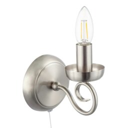 Rackhams Traditional Satin Nickel Wall Light with Scroll Arm and Pull Switch - thumbnail 4
