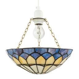 Rackhams Lavender Purple Stained Glass Domed Tiffany Pendant Shade with Chains - thumbnail 1