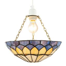 Rackhams Lavender Purple Stained Glass Domed Tiffany Pendant Shade with Chains - thumbnail 2
