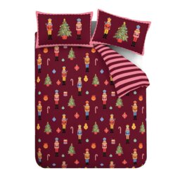 Rackhams Nutcracker Stripe Reversible Duvet Cover Set Plum - Single - Plum - thumbnail 5