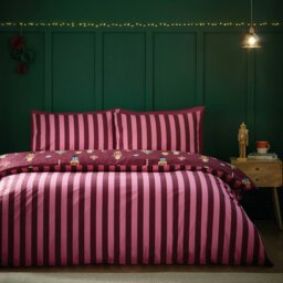 Rackhams Nutcracker Stripe Reversible Duvet Cover Set Plum - Single - Plum - thumbnail 2