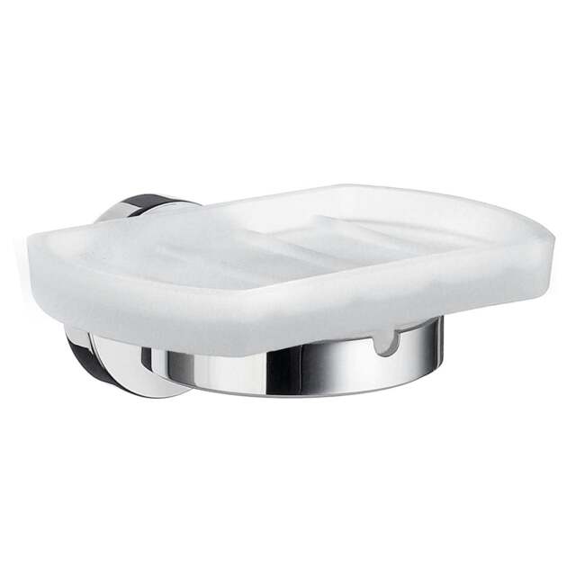 Rackhams Frosted Glass Soap Dish Tray and Polished Chrome Wall Mounted Holder with Concealed Screws for Bath Shower Bathroom