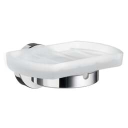 Rackhams Frosted Glass Soap Dish Tray and Polished Chrome Wall Mounted Holder with Concealed Screws for Bath Shower Bathroom
