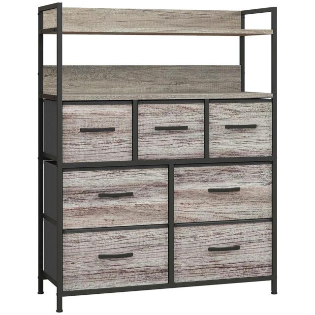 Rackhams Rustic Chest of Seven Fabric Drawers - Grey Wood Effect - image 1