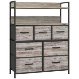 Rackhams Rustic Chest of Seven Fabric Drawers - Grey Wood Effect - thumbnail 1