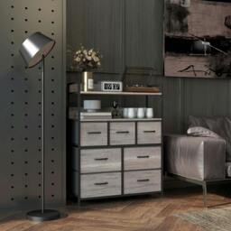 Rackhams Rustic Chest of Seven Fabric Drawers - Grey Wood Effect - thumbnail 2