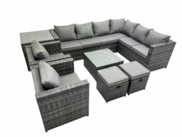 Rackhams Outdoor PE Rattan Garden Furniture Sofa Set with Square Coffee Table 2 Small Stools 2 Chair Side Table Dark Grey - thumbnail 1