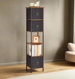 Rackhams Tall Narrow Corner Storage Cabinet – 3 Fabric Drawers & 2 Open Shelves, Slim Bathroom Unit - thumbnail 2