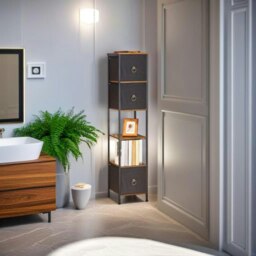 Rackhams Tall Narrow Corner Storage Cabinet – 3 Fabric Drawers & 2 Open Shelves, Slim Bathroom Unit - thumbnail 6