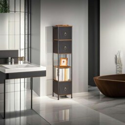 Rackhams Tall Narrow Corner Storage Cabinet – 3 Fabric Drawers & 2 Open Shelves, Slim Bathroom Unit - thumbnail 5