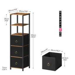 Rackhams Tall Narrow Corner Storage Cabinet – 3 Fabric Drawers & 2 Open Shelves, Slim Bathroom Unit - thumbnail 3