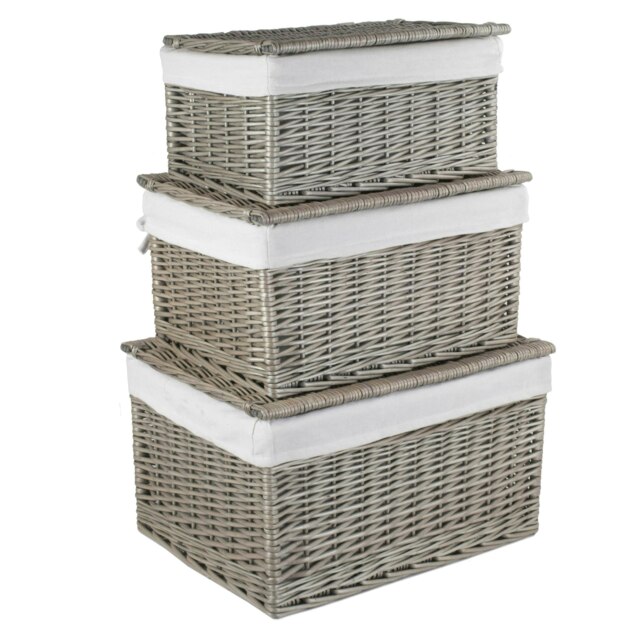 Rackhams Antique Wash Cotton Lined Wicker Storage Basket - Set of 3 - image 1