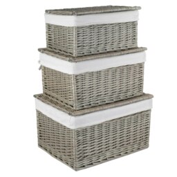 Rackhams Antique Wash Cotton Lined Wicker Storage Basket - Set of 3 - thumbnail 1