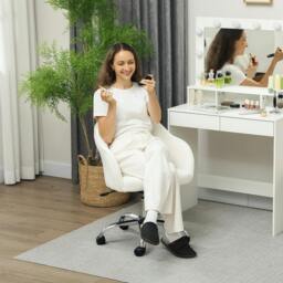 Rackhams Vanity Chair for Desk, with Height Adjustable, Wheels, Cream - Cream White