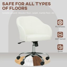 Rackhams Vanity Chair for Desk, with Height Adjustable, Wheels, Cream - Yes - Office Chair - 56W x 61D x 76-86H cm - thumbnail 5