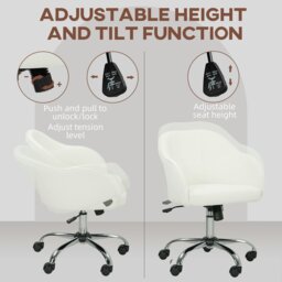 Rackhams Vanity Chair for Desk, with Height Adjustable, Wheels, Cream - Yes - Office Chair - 56W x 61D x 76-86H cm - thumbnail 4