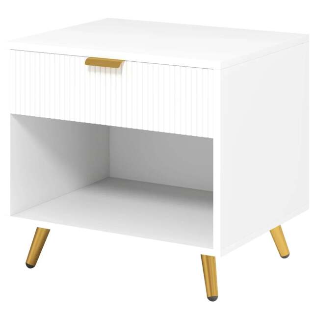 Rackhams Elegant Bedside Table, with Drawer and Shelf - White/Gold Tone