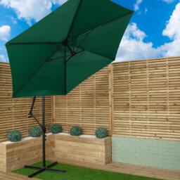 Rackhams 3m Hanging Banana Cantilever Garden Parasol with Cover in Green - thumbnail 5