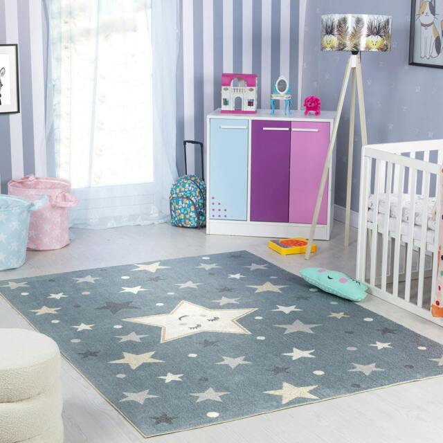 Rackhams Lillian-Kids Blue Grey Beige Yellow Washable Rug for Children's Rooms - 140 x 200 cm - image 1