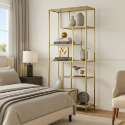 Rackhams 6-Tier Glass Bookshelf – Tall Display Bookcase & Plant Stand, Tempered Glass Shelves, - thumbnail 2