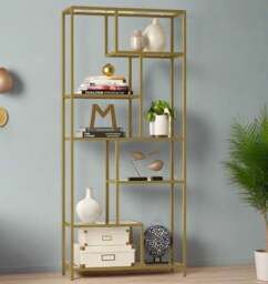 Rackhams 6-Tier Glass Bookshelf – Tall Display Bookcase & Plant Stand, Tempered Glass Shelves, - thumbnail 3