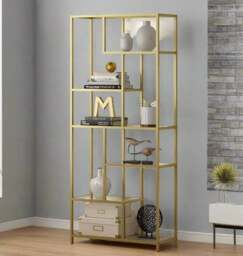 Rackhams 6-Tier Glass Bookshelf – Tall Display Bookcase & Plant Stand, Tempered Glass Shelves, - thumbnail 6