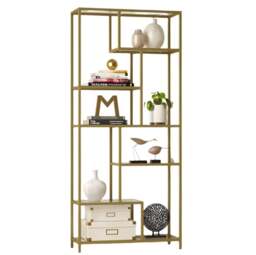 Rackhams 6-Tier Glass Bookshelf – Tall Display Bookcase & Plant Stand, Tempered Glass Shelves, - thumbnail 4