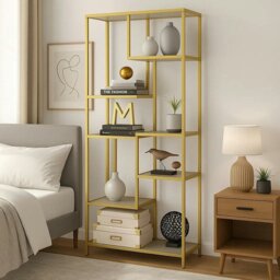 Rackhams 6-Tier Glass Bookshelf – Tall Display Bookcase & Plant Stand, Tempered Glass Shelves,
