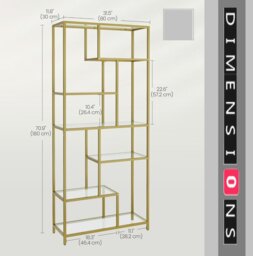 Rackhams 6-Tier Glass Bookshelf – Tall Display Bookcase & Plant Stand, Tempered Glass Shelves, - thumbnail 5