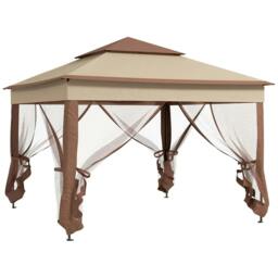 Rackhams 3 x 3(m) Pop Up Gazebo, Double-roof Garden Tent with Netting and Carry Bag, Party Event Shelter for Outdoor Patio, Khaki - thumbnail 1