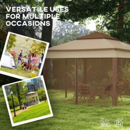 Rackhams 3 x 3(m) Pop Up Gazebo, Double-roof Garden Tent with Netting and Carry Bag, Party Event Shelter for Outdoor Patio, Khaki - thumbnail 4
