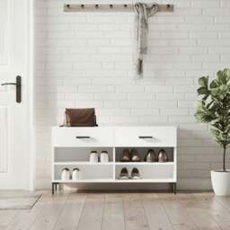 Rackhams Shoe Bench White 102x35x55 cm Engineered Wood - thumbnail 1