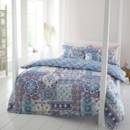 Rackhams Boho Patchwork Reversible Duvet Cover Set - Blue - Single