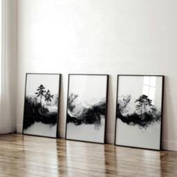 Rackhams Modern Wall Art For Living Room - Set of 3 Asian Inspired Wall art Prints - 20 x 30 in / 50 x 76 cm - Matte Museum Quality Art Paper 290 gsm - Oak Frame - thumbnail 5