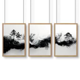 Rackhams Modern Wall Art For Living Room - Set of 3 Asian Inspired Wall art Prints - 20 x 30 in / 50 x 76 cm - Matte Museum Quality Art Paper 290 gsm - Oak Frame - thumbnail 1
