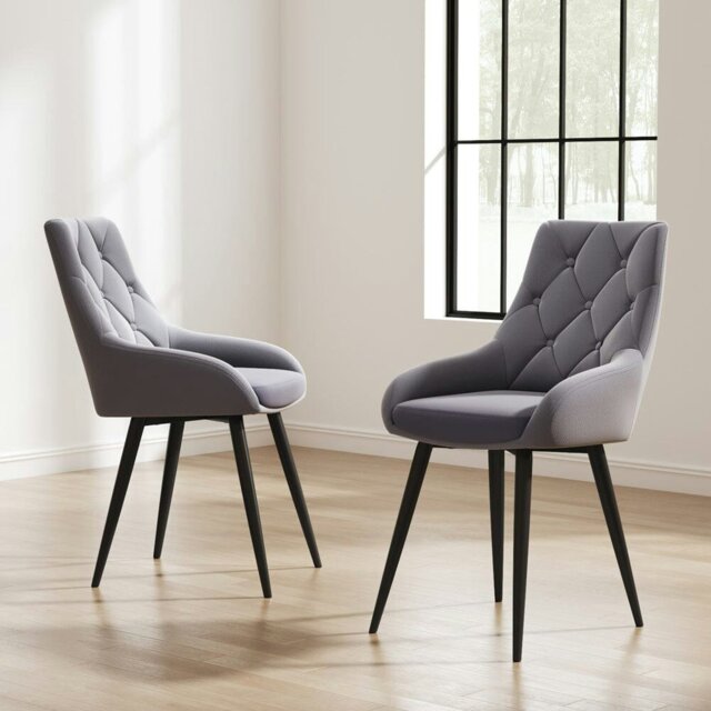 Rackhams Set of 2 Dining Chair with Velvet Upholstery Green/Blue/Grey - Grey - image 1