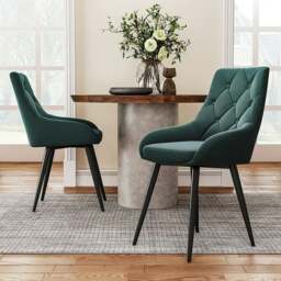 Rackhams Set of 2 Dining Chair with Velvet Upholstery Green/Blue/Grey - Grey - thumbnail 2