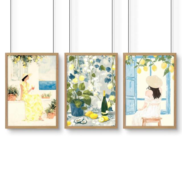 Rackhams Prints of Lemons - Set of 3 Italian Lifestyle Wall art Prints - 20 x 30 in / 50 x 76 cm - Satin Photo paper 280 gsm - Oak Frame - image 1