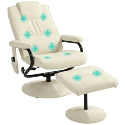 Rackhams Massage Recliner Chair Cushioned Ottoman 10 Point Vibration Cream - Round base - Cream White - PU leather - thumbnail 2