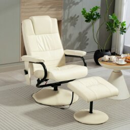 Rackhams Massage Recliner Chair Cushioned Ottoman 10 Point Vibration Cream - Round base - Cream White - PU leather - thumbnail 1