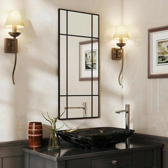 Rackhams Window Style Vanity Mirror 110 x 50cm Hanging Wall Mirror Black - 110W x 2D x 50H cm - Modern - Black metal frame - image 1